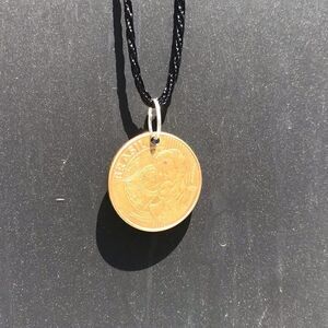 BRAZIL AUTHENTIC 25 CENTAVOS COIN NECKLACE BRONZE PLATED STEEL (2003)